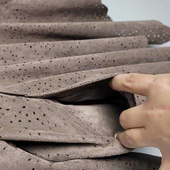 BCBGMaxAzria Faux Suede Jacket Moto Style Perforated Hi Lo Scalloped Front Hem - Picture 10 of 13